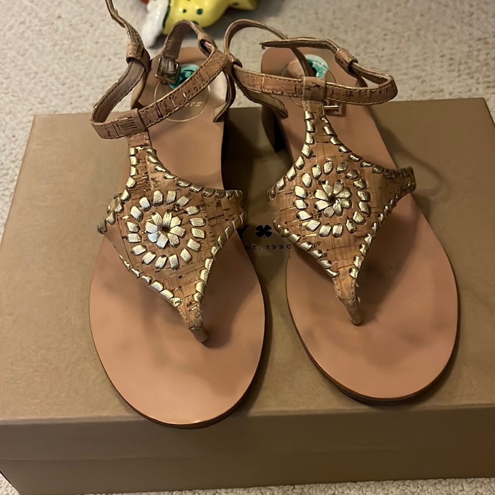 Jack Rogers gold and cork sandals